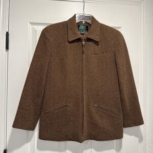 Vintage Ralph Lauren Size 8 P Brown Lined Wool Full Zip Classic Jacket,